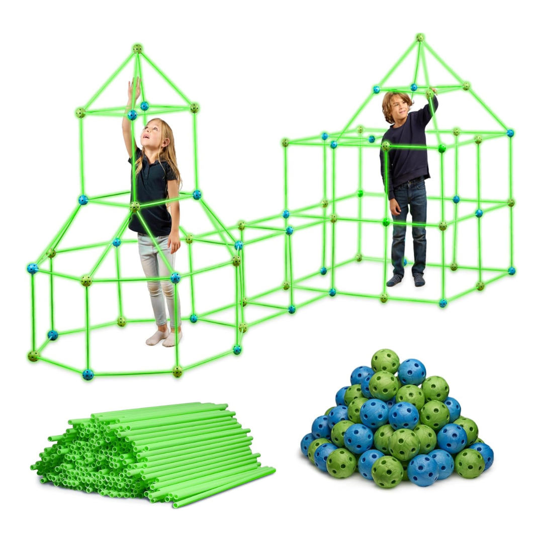 132-Piece Indoor Play Fort Building Kit With Connecting Sticks & Balls