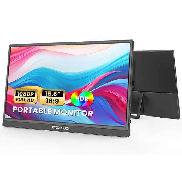 Bigasuo BG156 15.6" FHD Monitor with Kickstand & Speakers