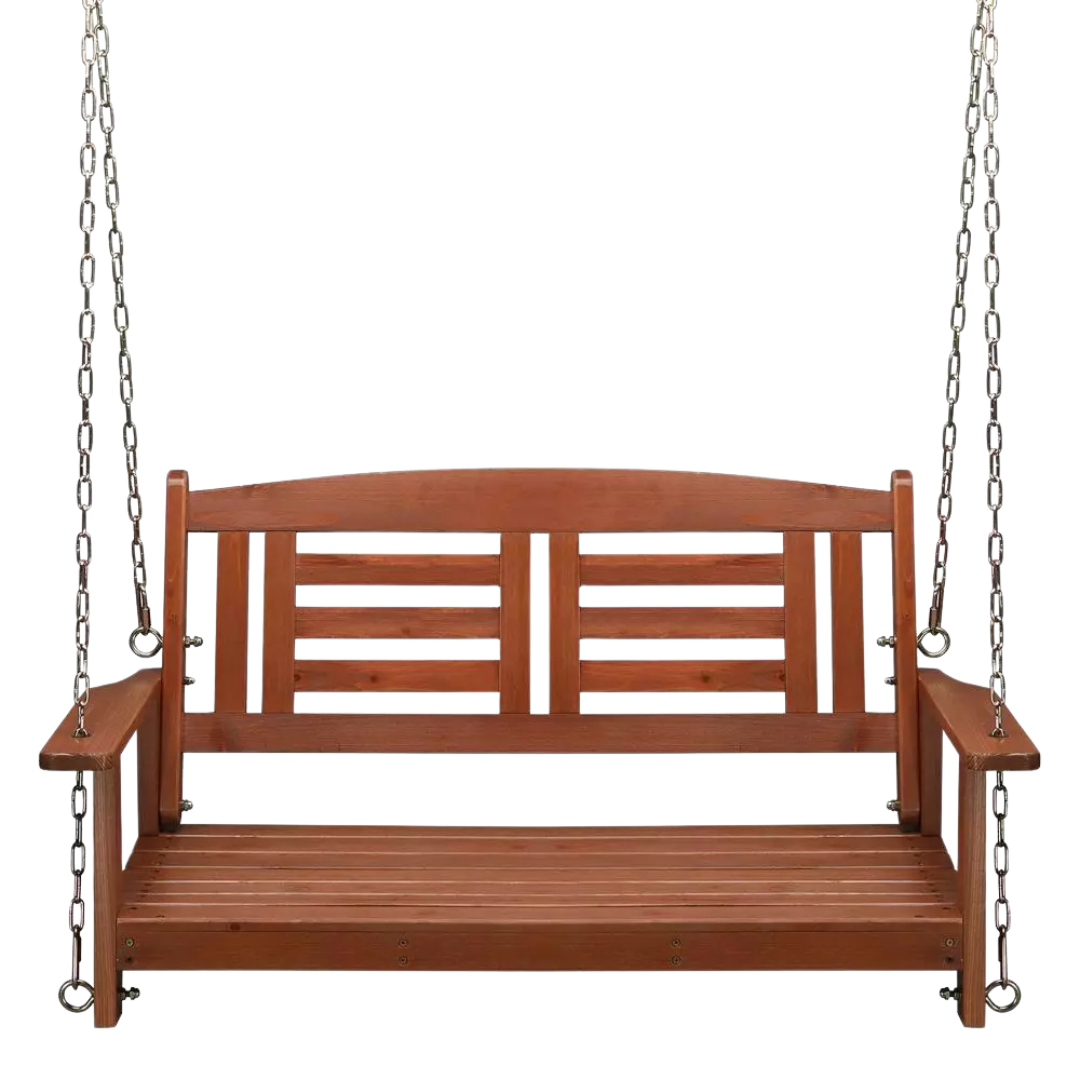 2-Person Patio Wooden Hanging Porch Swing Bench (Brown)