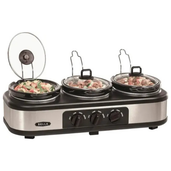 Bella Triple 3 x1.5qt Stainless Steel Manual Slow Cooker & Buffet Server