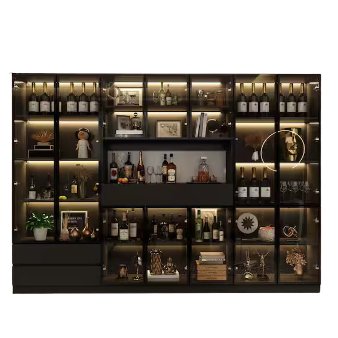 Black Wood 110.2" W Display Cabinet