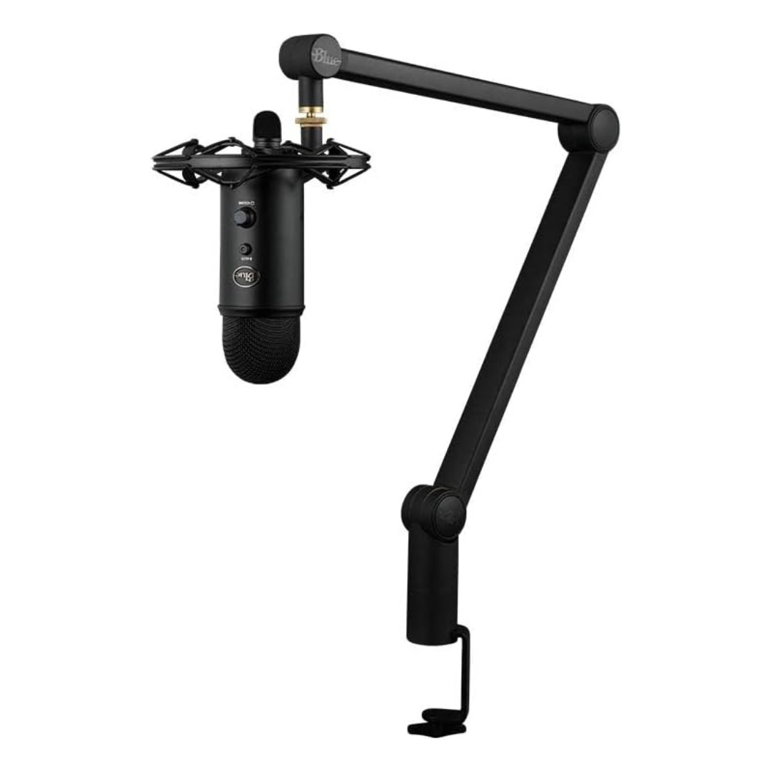 Logitech For Creators Blue Yeticaster Pro Broadcast Bundle With Yeti USB Microphone, Radius III Shockmount, Compass Mic Boom Arm, Blue VO!CE