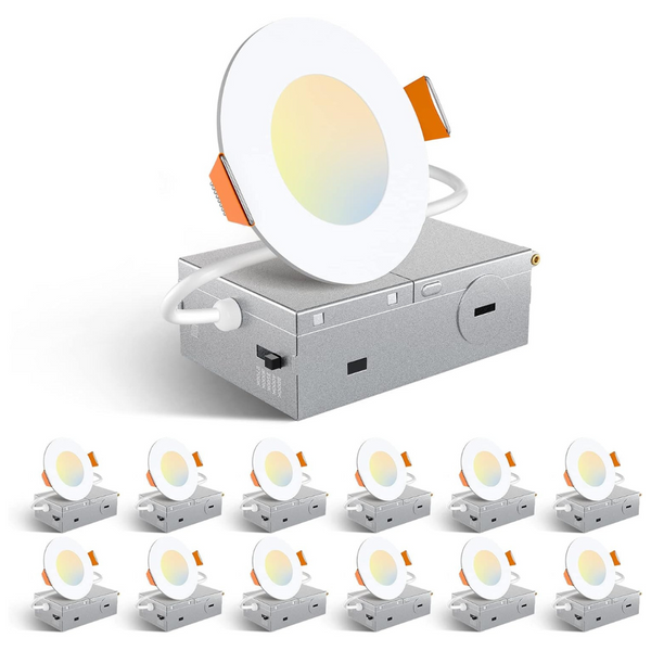 12-Pack Amico 3" 5CCT Ultra-Thin LED Recessed Ceiling Light