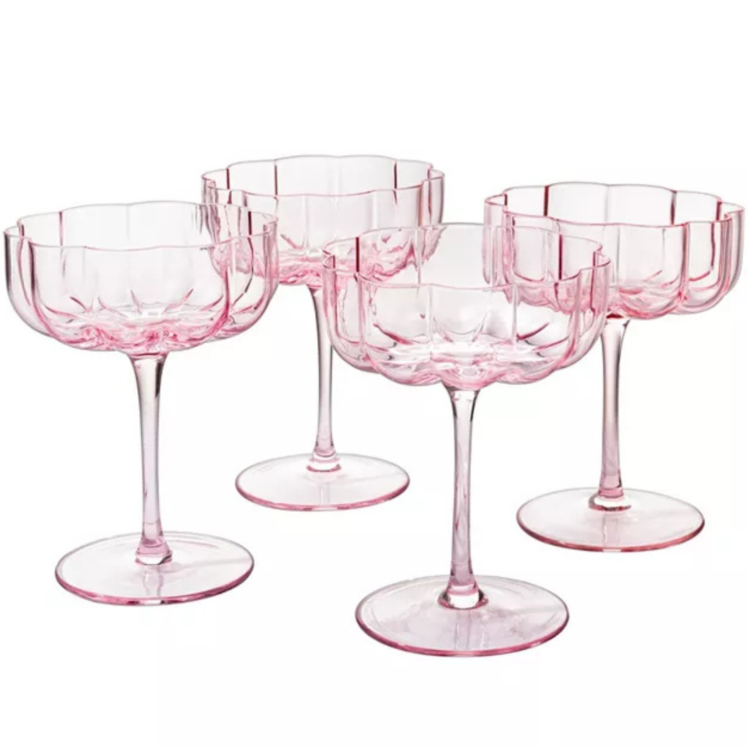 Set Of 4 The Wine Savant Martini And Champagne Flower Vintage Glass Coupes