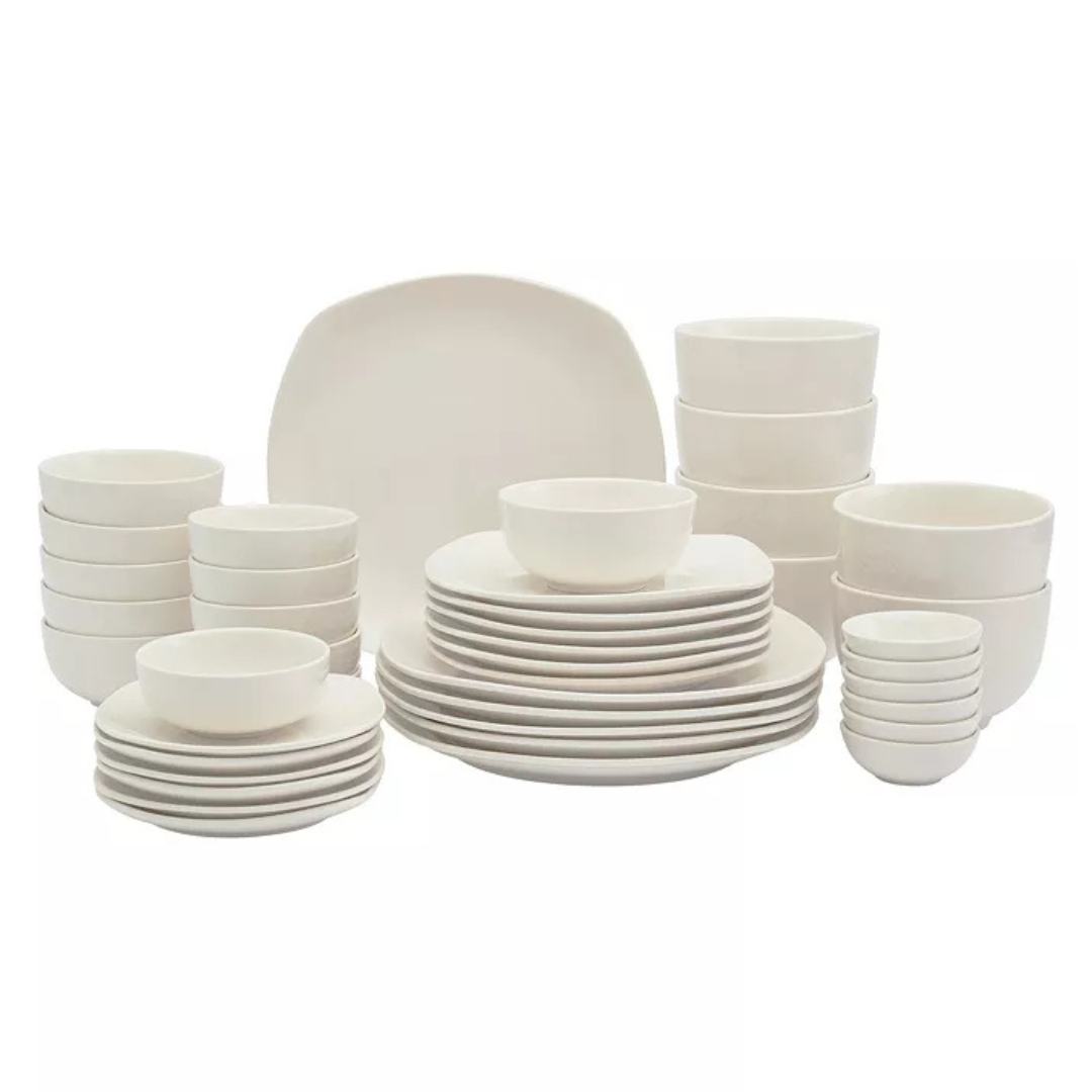 42-Piece Tabletops Unlimited Whiteware Soft Square Dinnerware Set