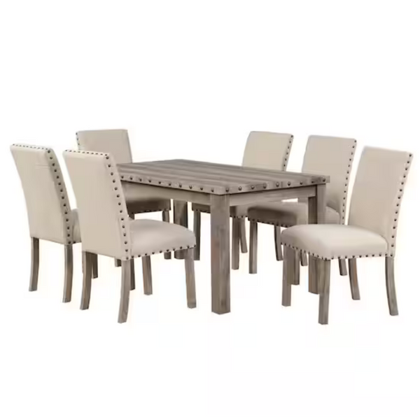 7-Pieces Rectangular Wood Tone Wooden Top Dining Table Set 6 Seats