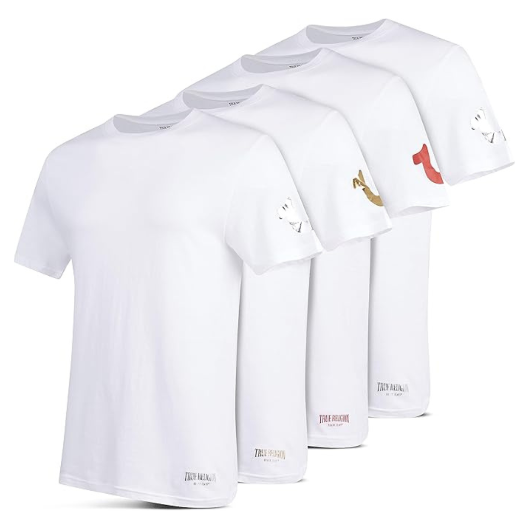 4-Pack True Religion Men's 100% Cotton Crew Neck Lightweight Undershirts