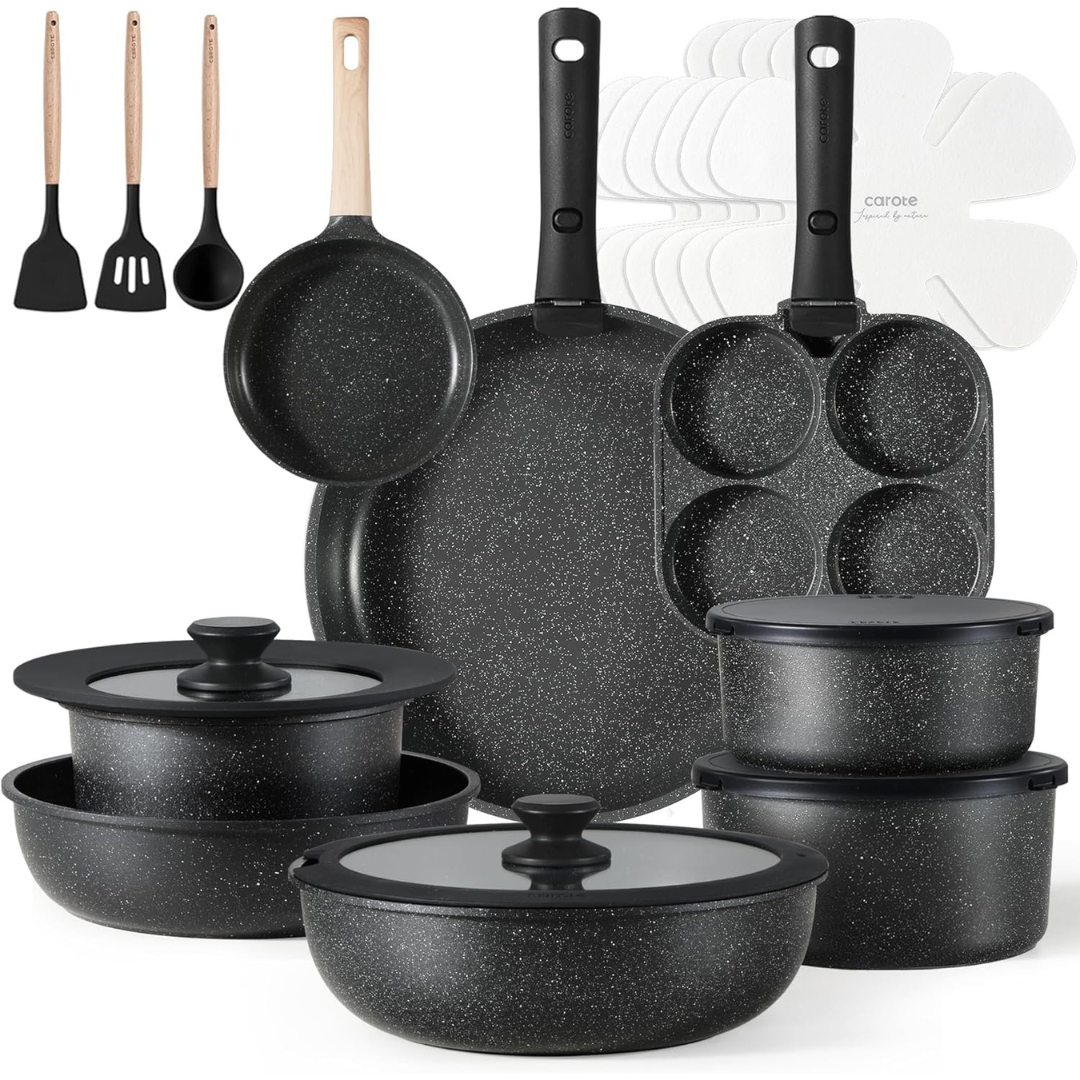 23-Piece Carote Non-Stick Pots and Pans Set with Detachable Handle