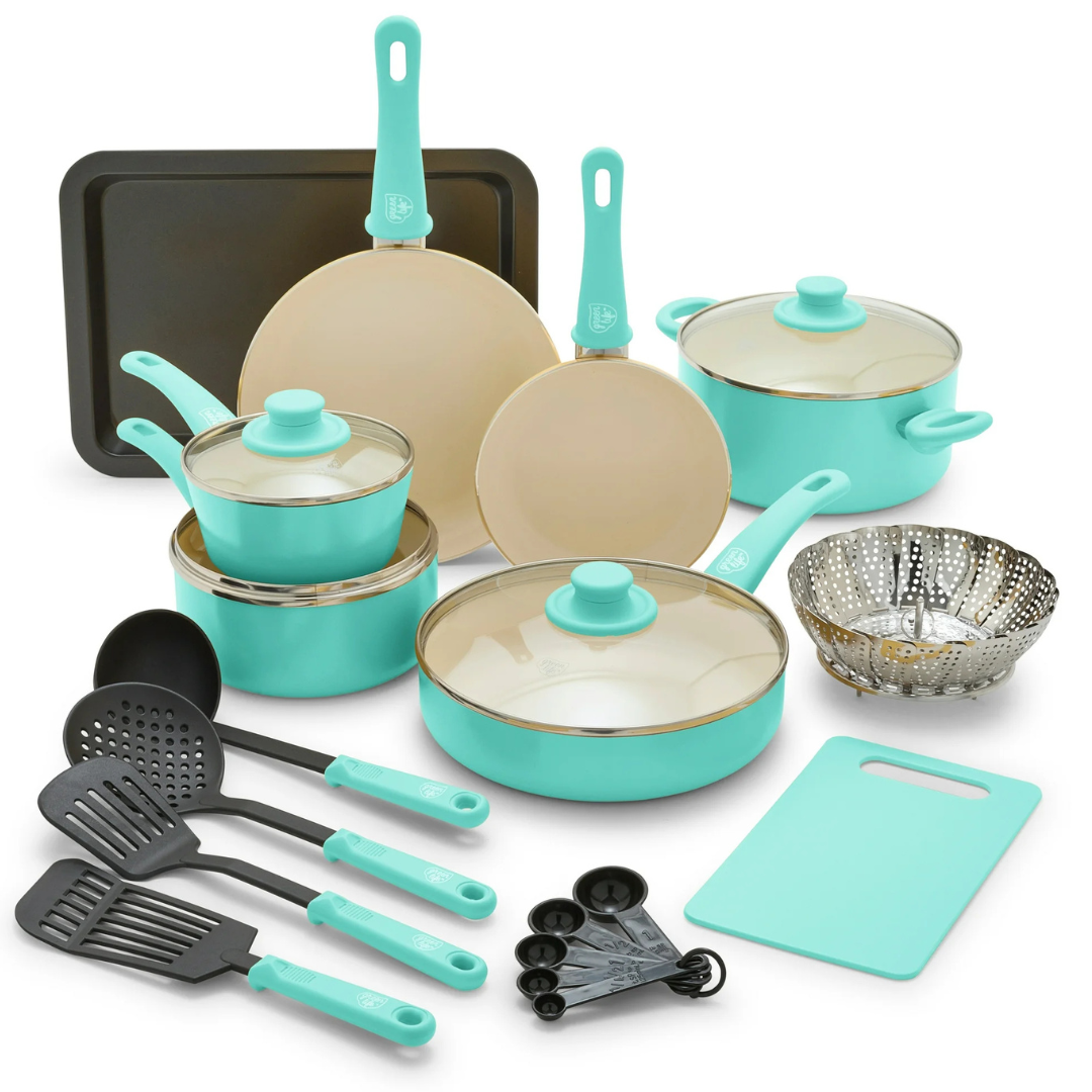 18-Piece GreenLife Soft Grip Toxin-Free Non-stick Cookware Set