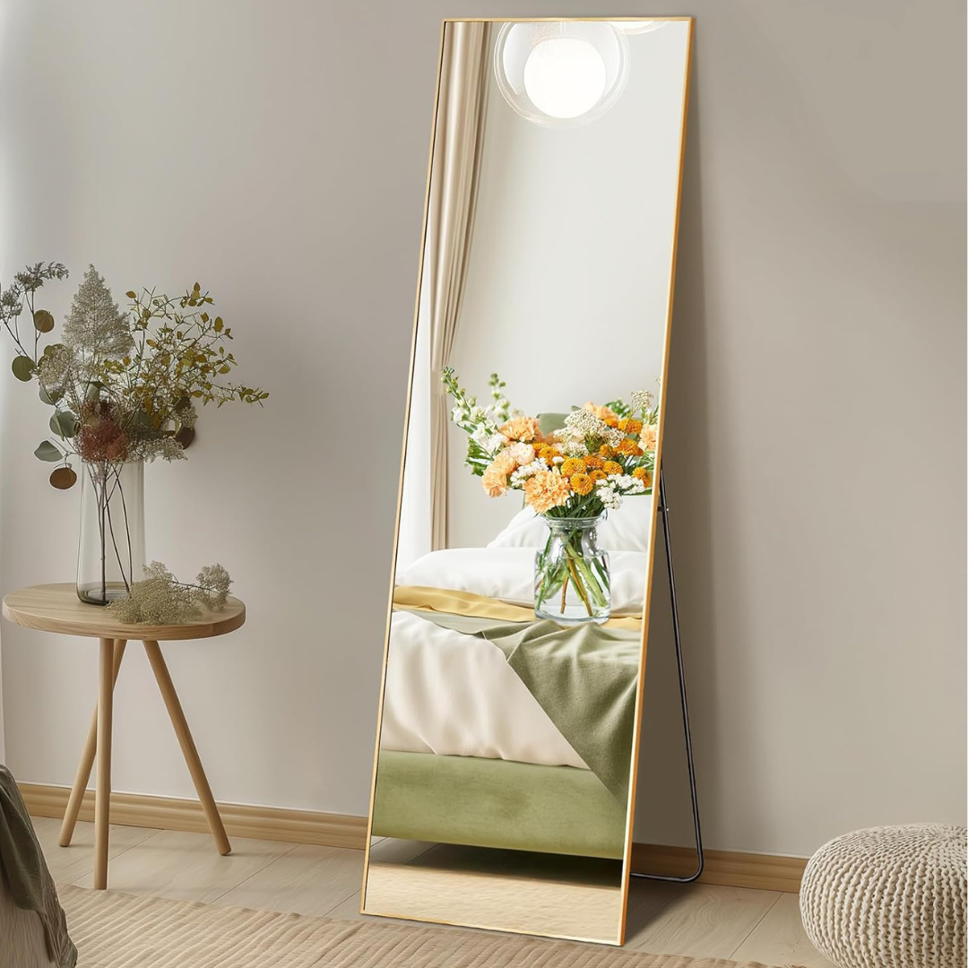 64"x21" Full Length Floor Mirror with Stand (Rect-Gold)