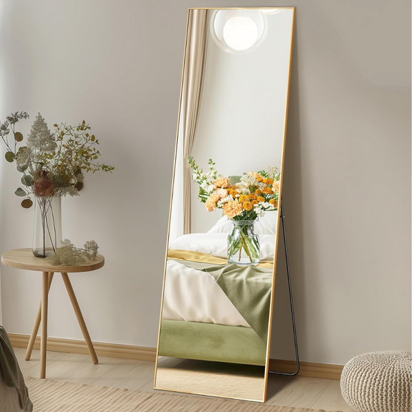 64"x21" Full Length Floor Mirror with Stand (Rect-Gold)