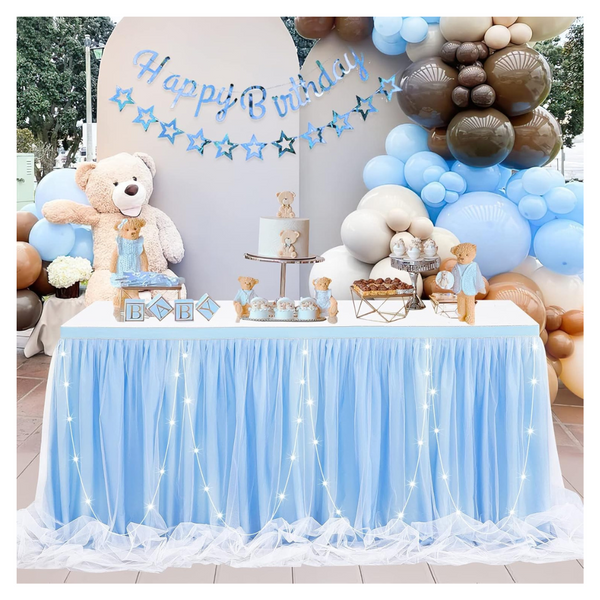 14-Ft Baby Blue Tutu Table Cloths For Baby Shower Table Decor