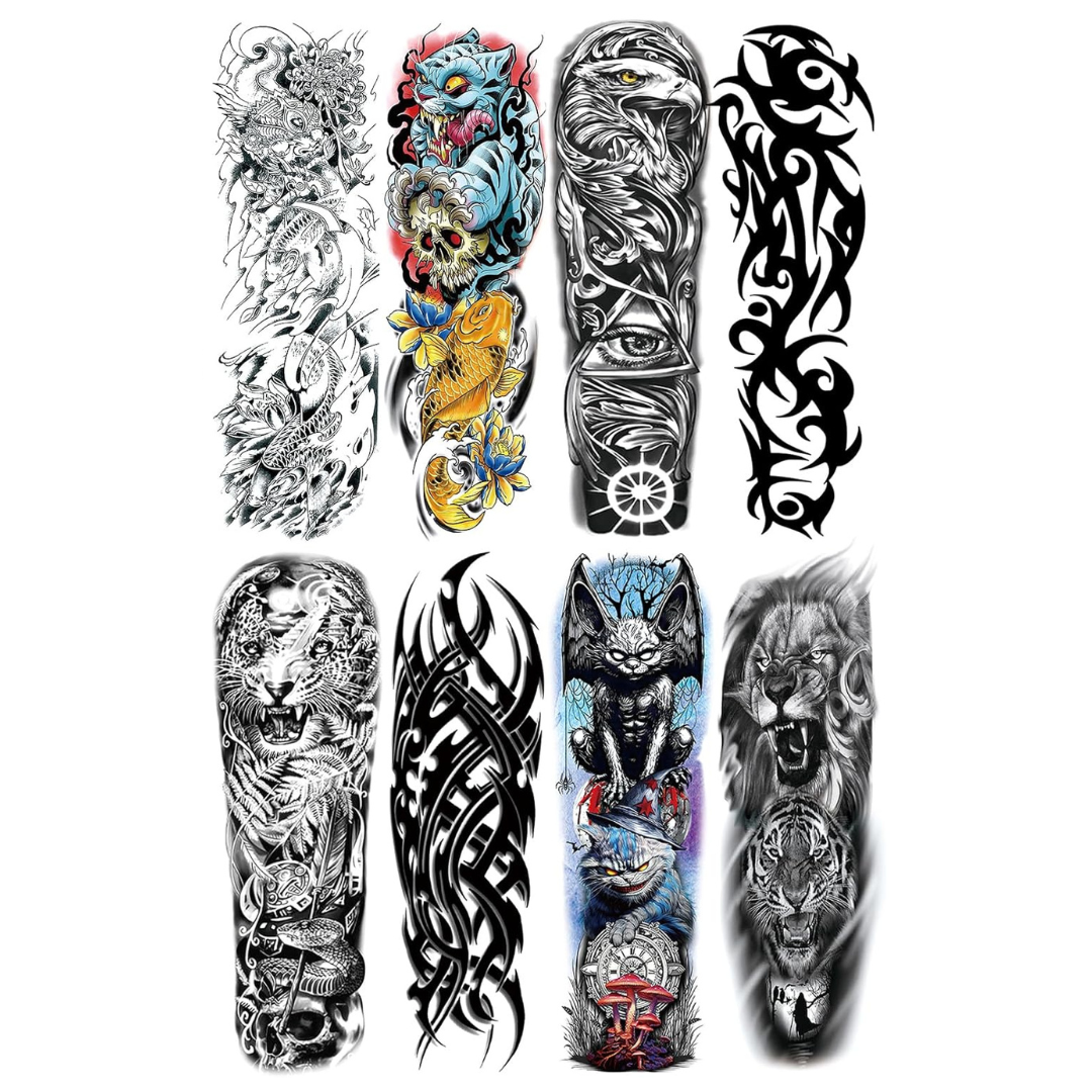 Men's 8 Sheets Halloween Full Arm Long Lasting Temporary Tattoo (Various)