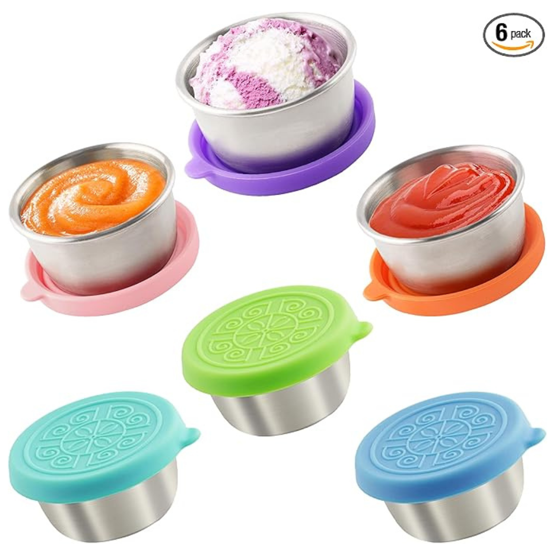 6-Pack Small Leakproof Reusable Stainless Steel Salad Dressing Containers