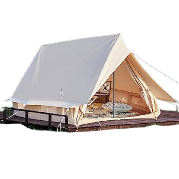 Double Door Canvas Glamping Tent Rainproof, Camping Bell Tent