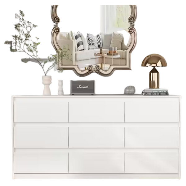 FUFU & GAGA White 9-Drawer Wood Chest Of Drawers