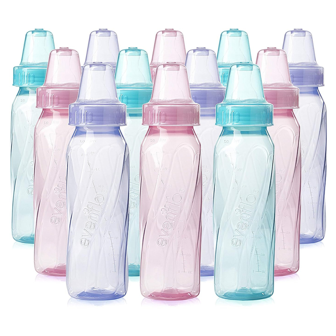 12-Pack Evenflo Feeding 8oz Classic Tinted Plastic And Silicone Baby Bottles