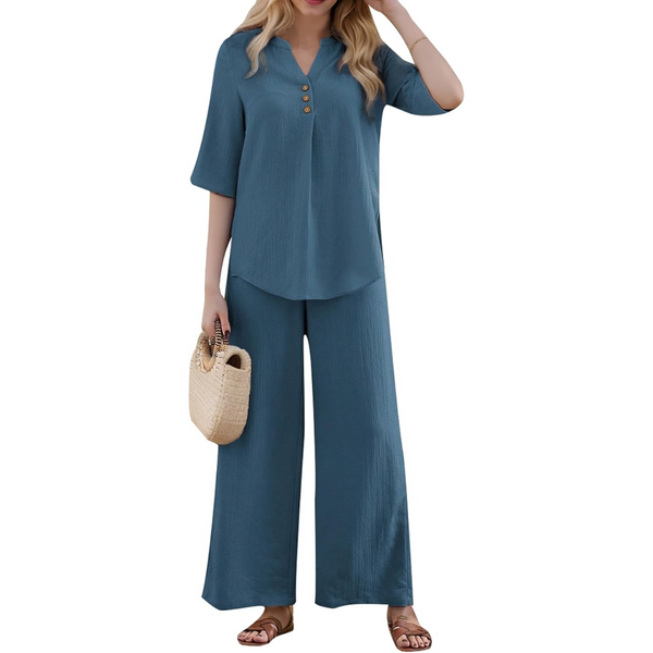 2-Piece Women's Pullover Top and Wide Leg Pant Lounge Set (3-Colors)