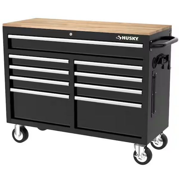 Husky 9 Drawer Tool Storage 46" W Mobile Workbench Cabinet