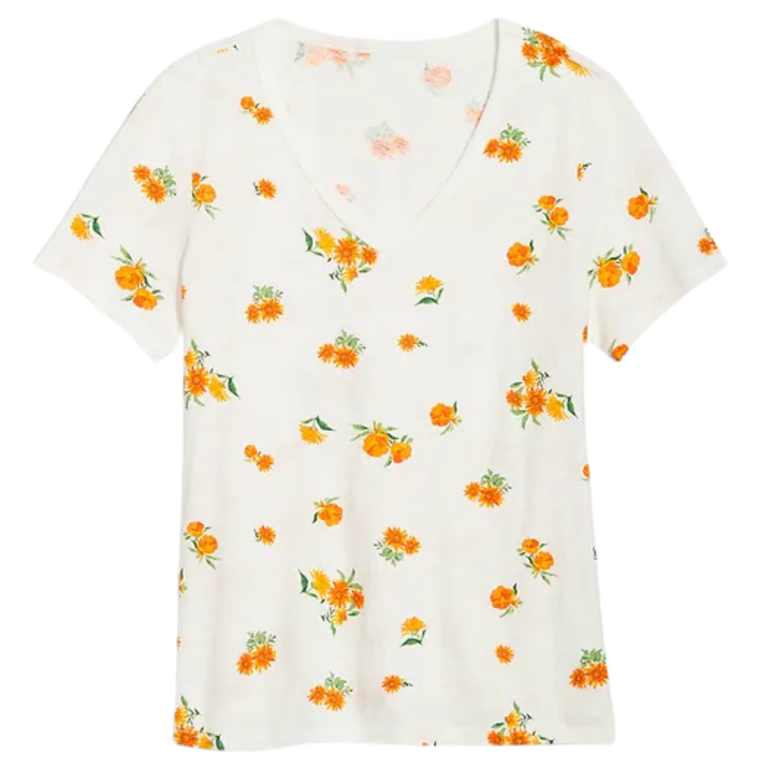 Old Navy Women's EveryWear Slub-Knit T-Shirt (Yellow Floral)