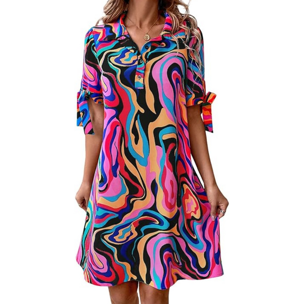 Women's Allover Print Collared Knot Dress