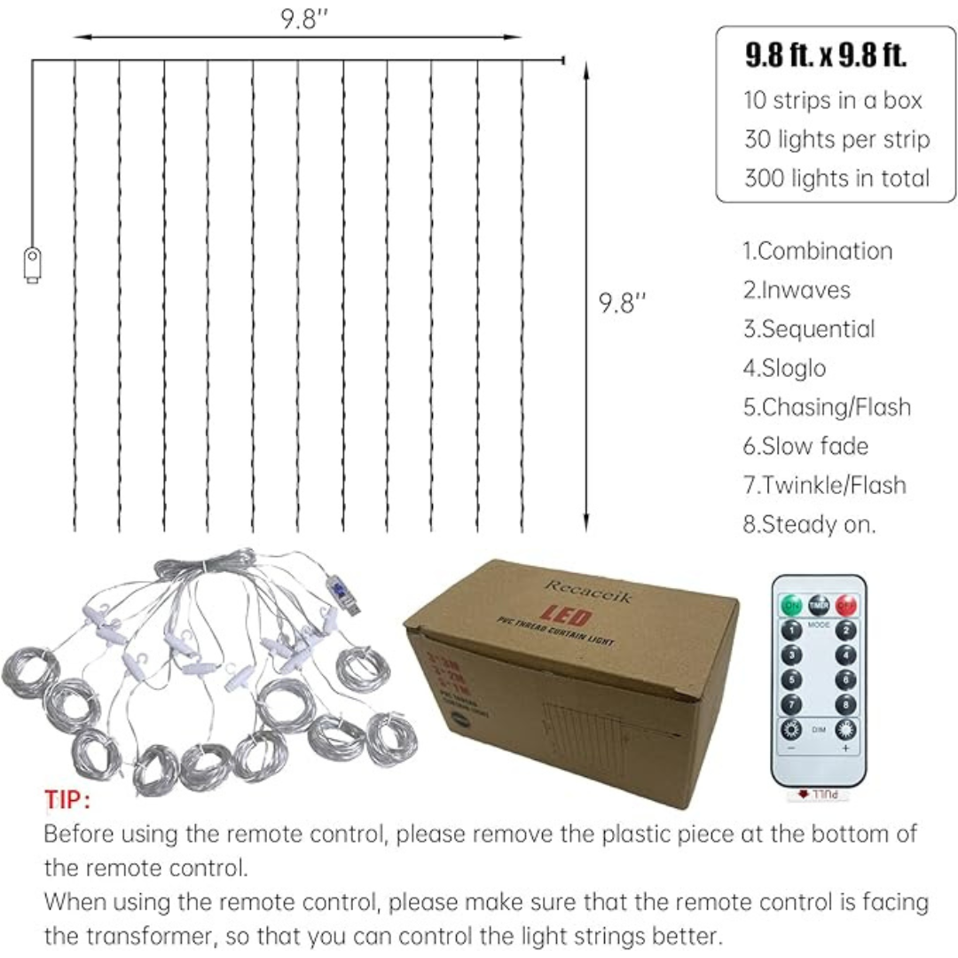 300 LED String Hanging Lights 9.8x9.8Ft with 8 Modes