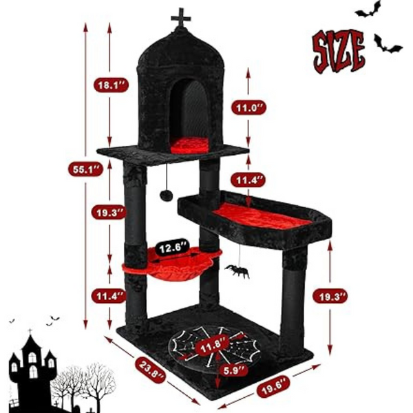 55" Gothic Cat Tree with Coffin Bed