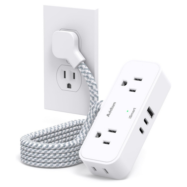 6-Ft Flat Plug Extension Cord With 4-Outlets 3-USB Ports