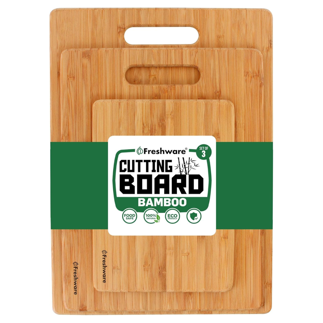 Set Of 3 Freshware Bamboo Cutting Boards With Handles For Kitchen