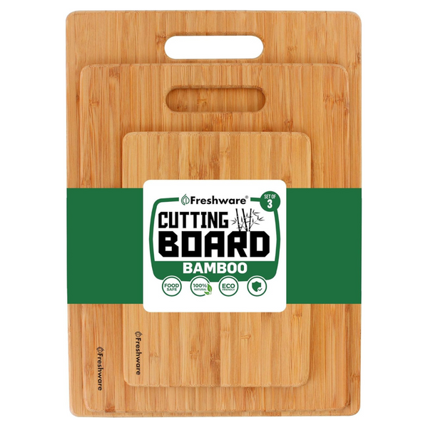 Set Of 3 Freshware Bamboo Cutting Boards With Handles For Kitchen