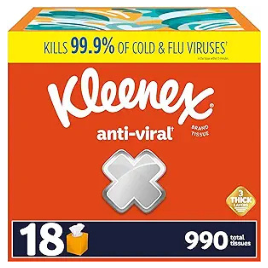 18 Boxes of Kleenex Anti-Viral 3-Ply Facial Tissues (990 Total Tissues)