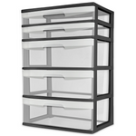 Sterilite Plastic 5 Drawer Wide Tower (Black)