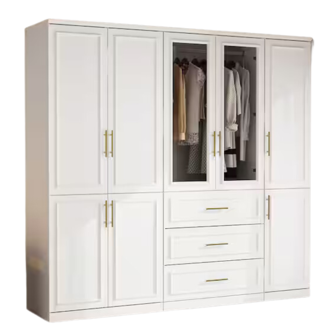 3-Combination White Wood 79.1"W 8-Door Big Armoires