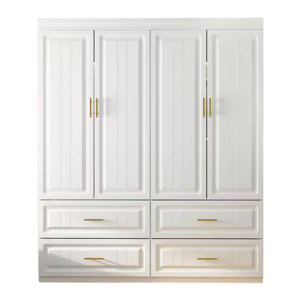 White Wood 63" W 4-Door Big Wardrobe Armoires