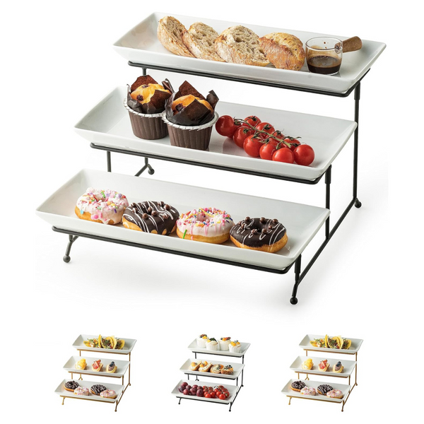 3 Tier 14-Inch Serving Tray With Serving Dishes