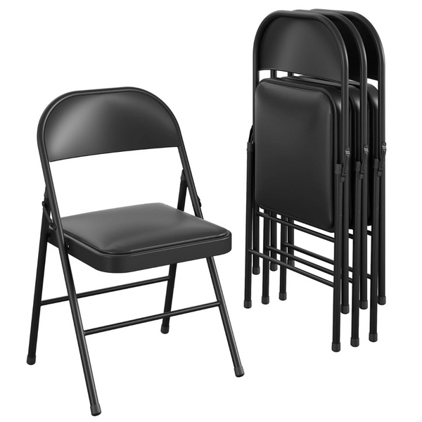 Mainstays Deluxe Vinyl Padded Seat And Metal Back Folding Chairs (4 Pack)