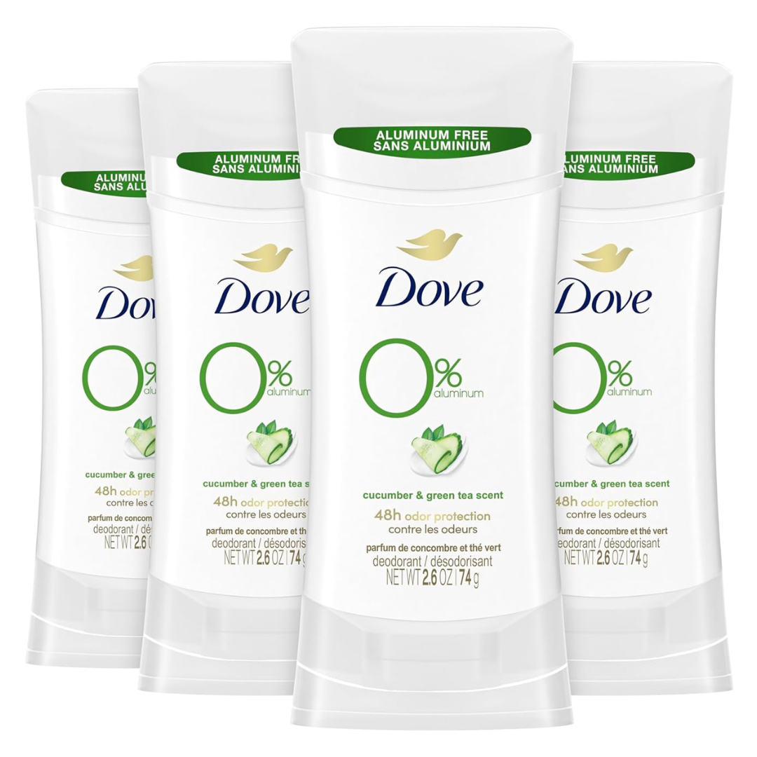 Dove 0% Aluminum Deodorant Stick Cucumber and Green Tea (4 Count)