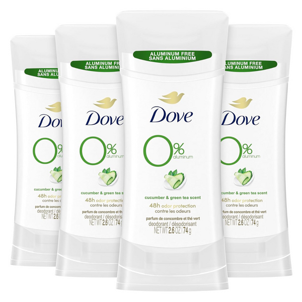 Dove 0% Aluminum Deodorant Stick Cucumber and Green Tea (4 Count)