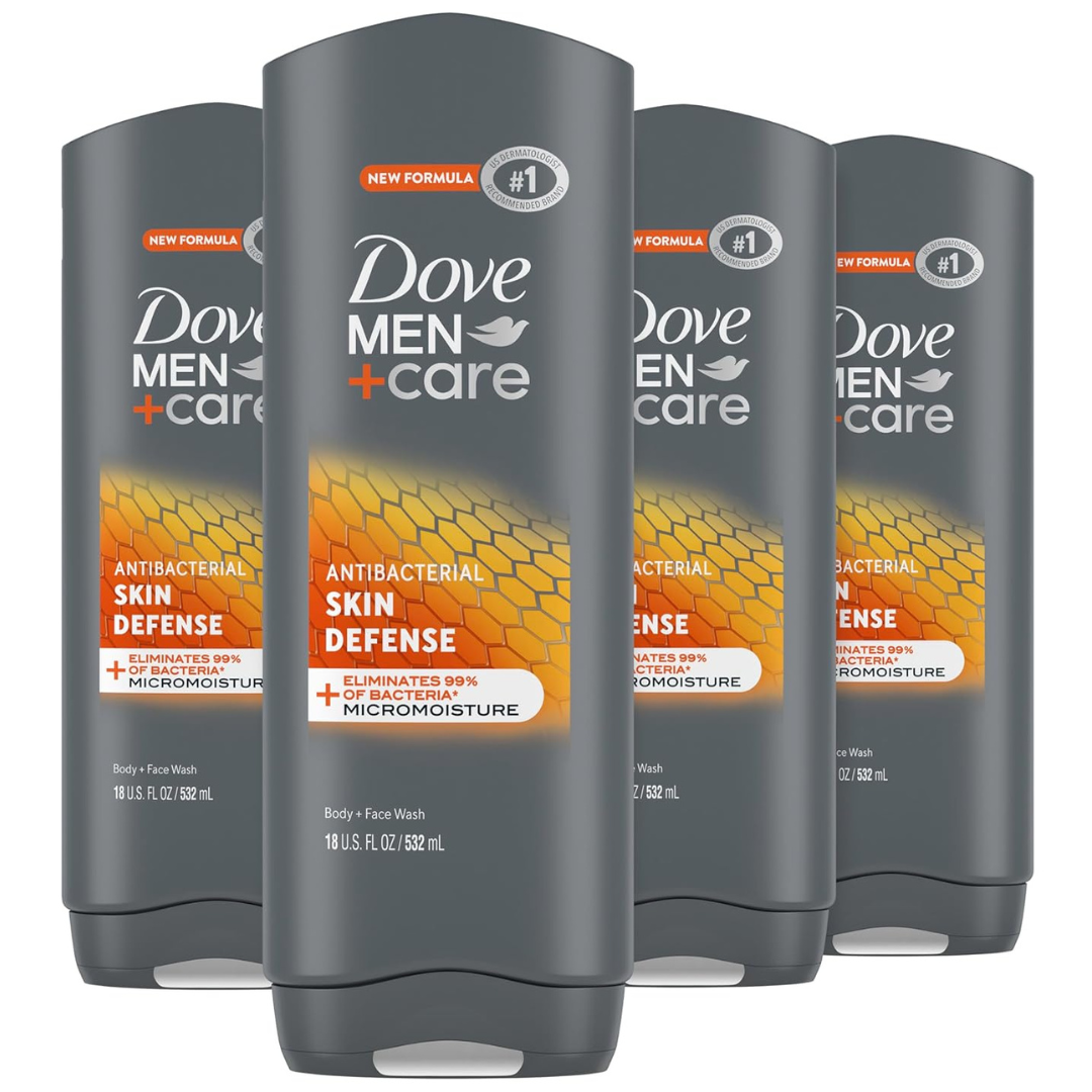 4 Bottles Of Dove Men+Care Body Wash Skin Defense For Smooth And Hydrated Skin (18 Oz)