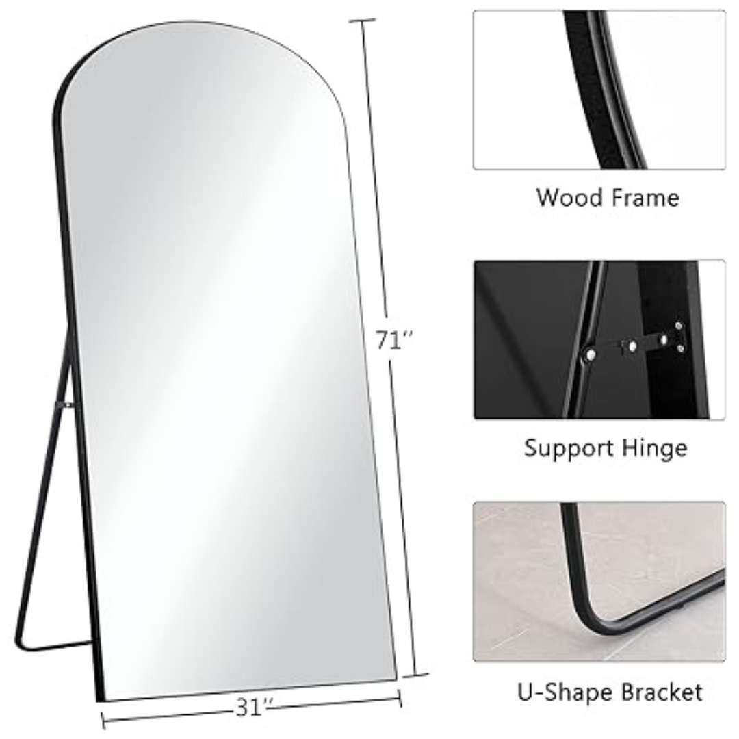 Trvone Arched Full Length, Wooden Thin Frame Mirror (71"x32")