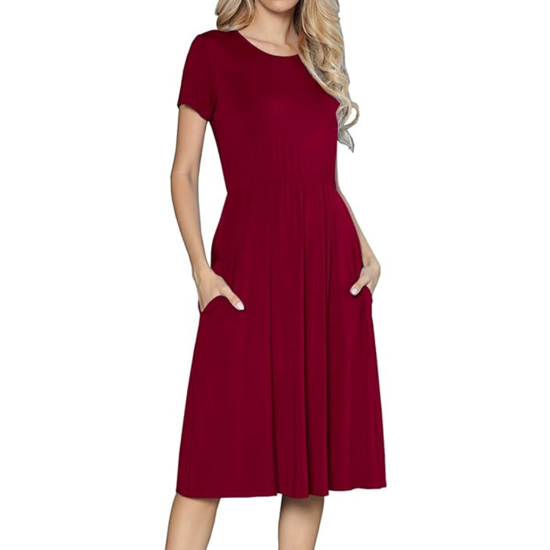 Women's Modest Work Summer Swing Midi Dress