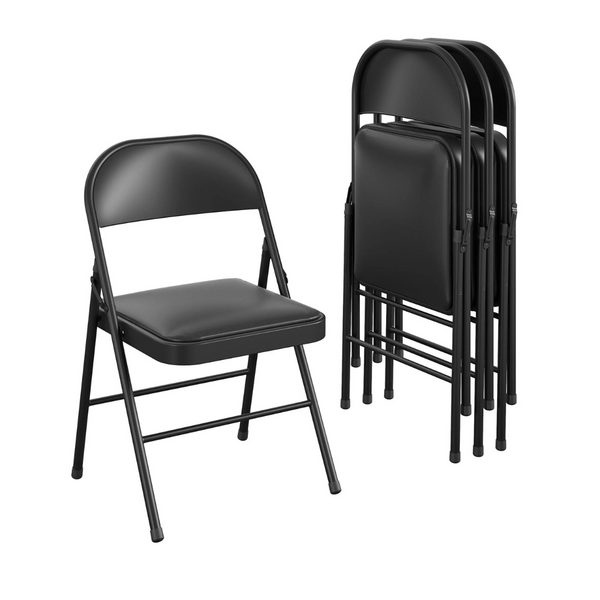 Mainstays Deluxe Vinyl Padded Seat And Metal Back Folding Chairs (4 Pack)