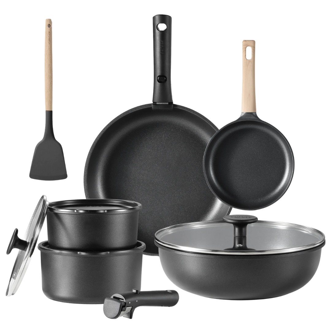 12-Pieces Carote Nonstick Pots And Pans Set With Detachable Handle