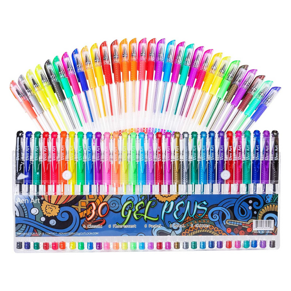 30-Pack Aen Art Gel Marker Colored Pens Set With 40% More Ink