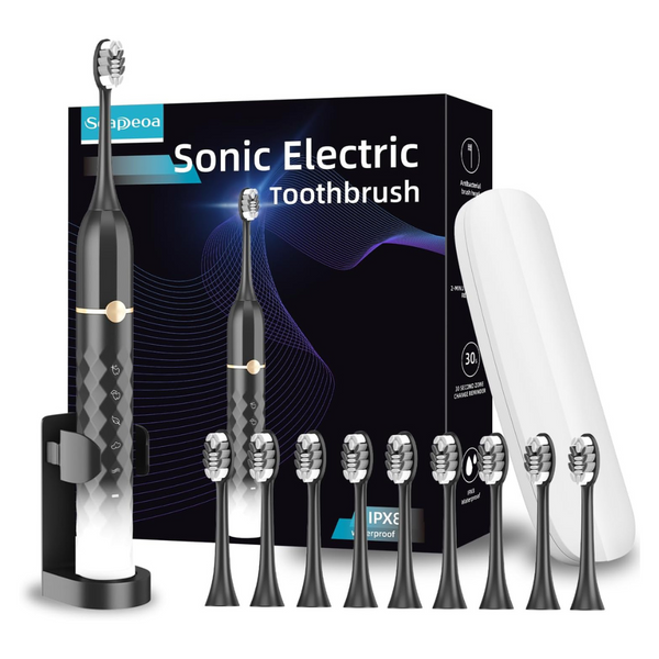 Waterproof Sonic Electric Toothbrush Set W/5 Modes & 10 Brush Heads