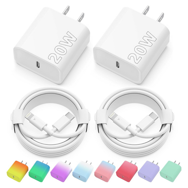 2-Pack 20W PD USB-C Wall Charger Adapter With 6" Lightning Cable