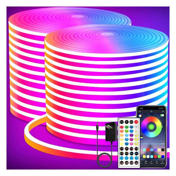 132ft 24V RGB LED Neon Rope Strip Lights With Remote Controls