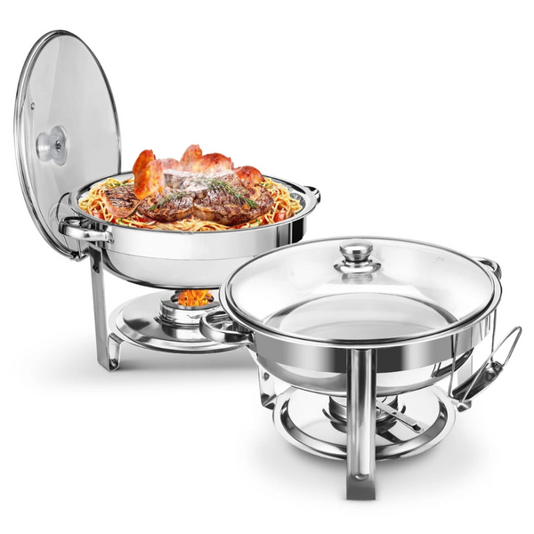 2-Pack Warmounts Chafing Dishes With Glass Lid & Lid Holder