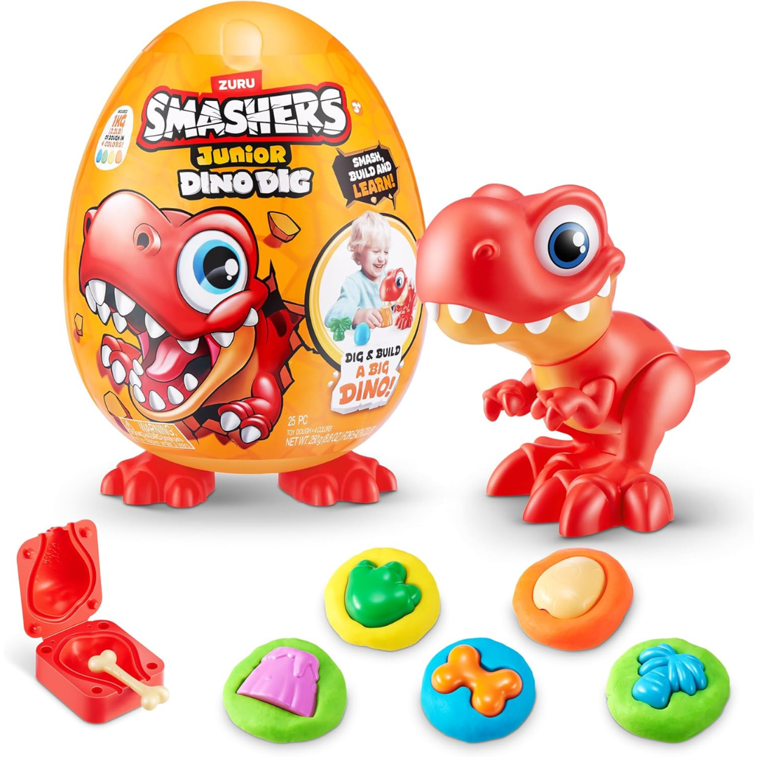 Kids Smashers Junior Dino Dig Large Egg Figure Toys (18 Surprises, T-Rex)