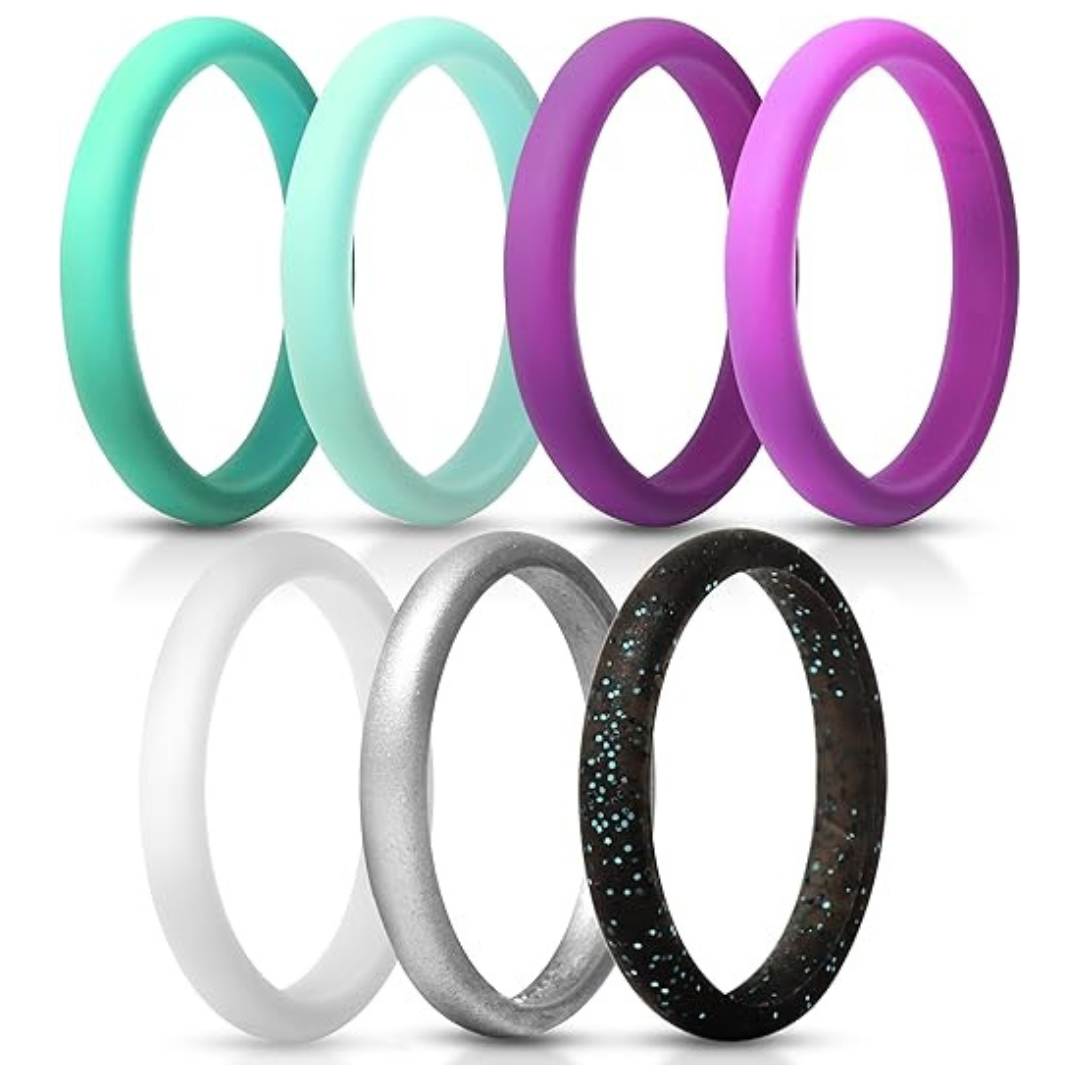 7 Pack Women's Thin and Stackable Silicone Band Rings